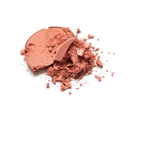 close up of face powder crushed pink eyeshadow as sample of cosmetics product isolated on white background - Photo, image