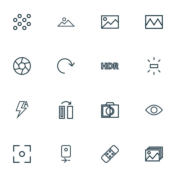 Picture icons line style set with refresh, mountain, focus and other healing elements. Isolated vector illustration picture icons. - ベクター画像