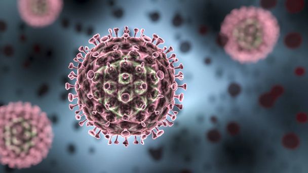 Coronavirus con glóbulos rojos - 3d render
 - Foto, Imagen