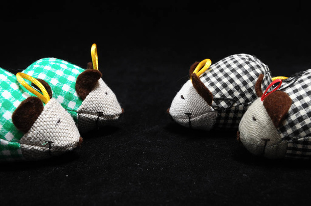 Toy Mouse Made of Cotton Cloth on a Black Background - Photo, Image