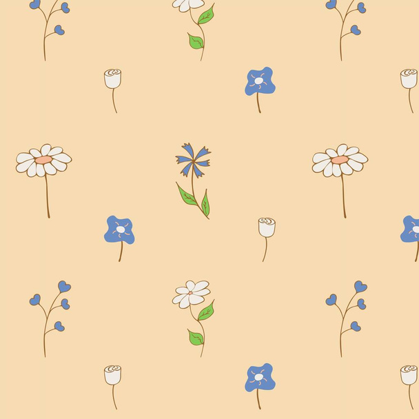 春と夏の小枝と花のシームレスなパターン4 - ベクター画像