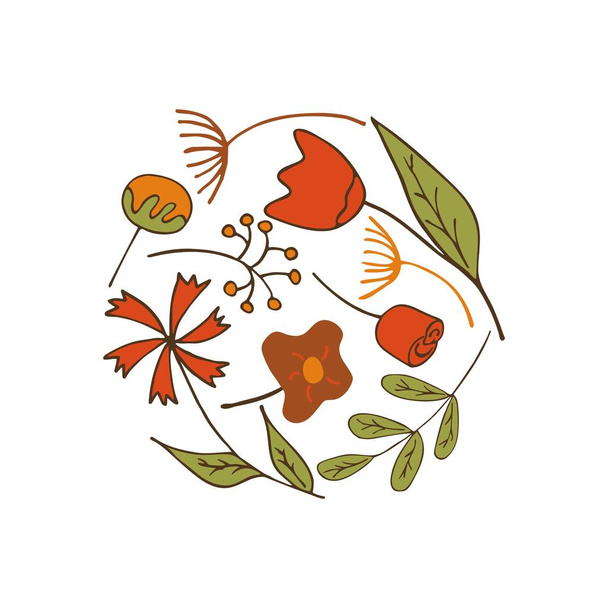 Весенние и летние цветы и веточки в форме круга
 - Вектор,изображение