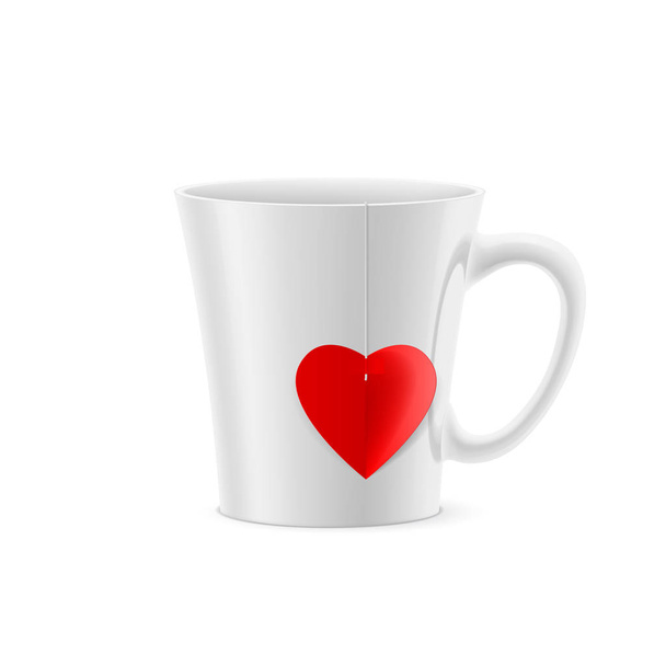 White cup with tapered bottom with a tea bag in the form of heart - Photo, Image