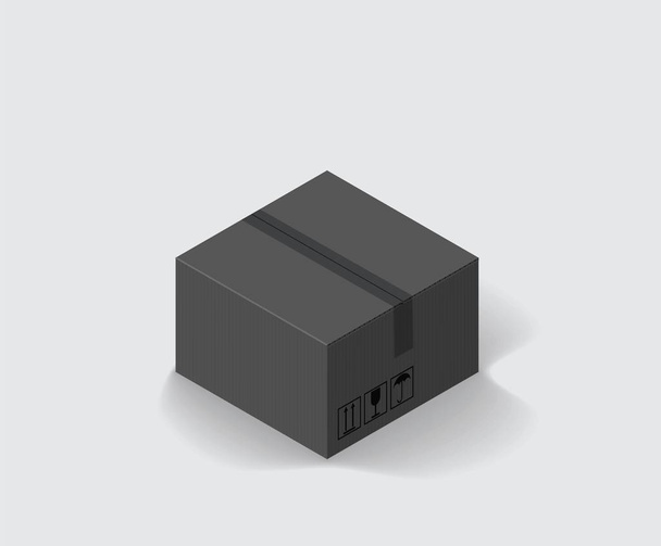 Boîte fermée en carton fermé de couleur noire isolée sur blanc
 - Vecteur, image
