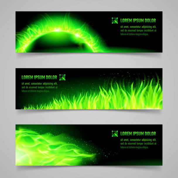 Set of mystic banners with green flame - Photo, image