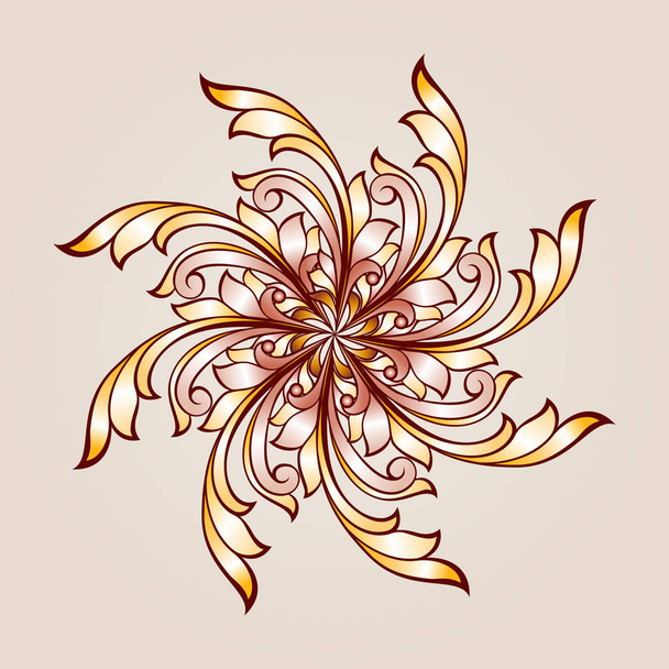 Flower pattern   of brown and golden henna on beige background - Photo, Image