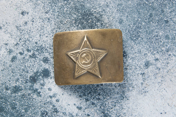 Old brass belt buckle with a star  - Photo, Image