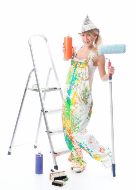painter with paint colors - Фото, изображение