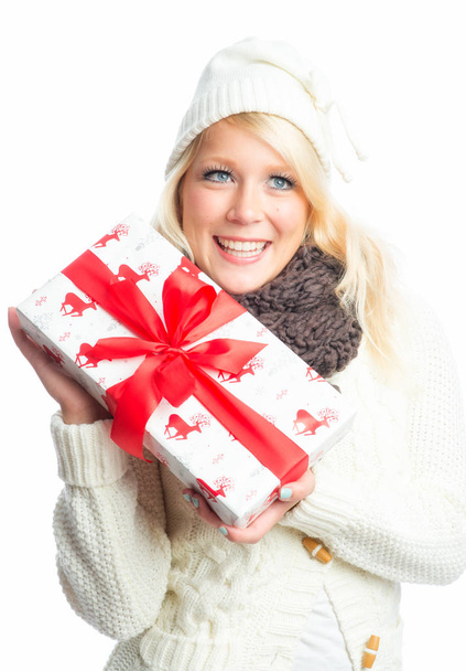 blond woman with present - Photo, Image