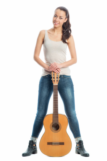 young woman with a guitar - Zdjęcie, obraz