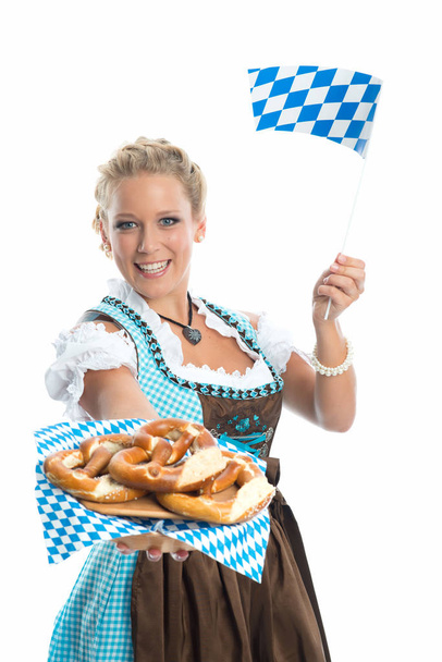 bavarian girl with pretzel - Foto, imagen