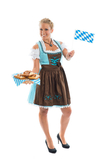 bavarian girl with pretzel - Φωτογραφία, εικόνα