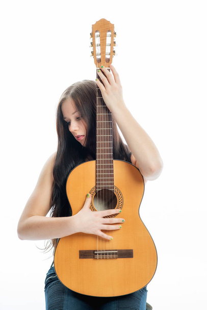 young girl with guitar - 写真・画像