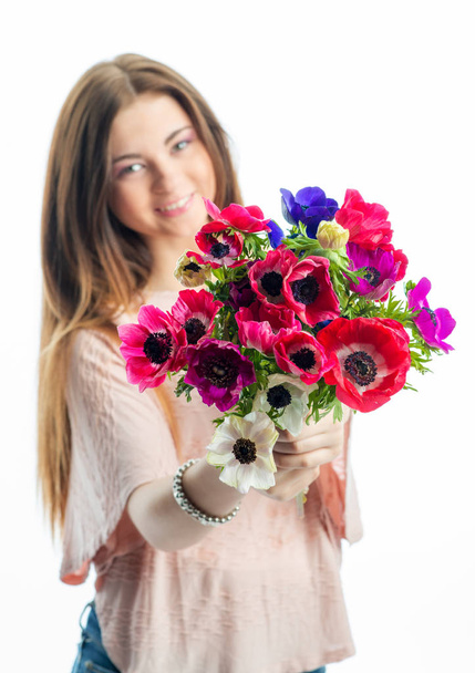 young girl with bouquet - 写真・画像