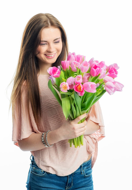 young girl with bouquet - Zdjęcie, obraz