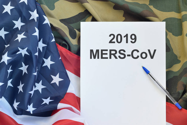 MERS-CoV Novel Corona virus concept with US flag. Middle East Respiratory Syndrome abstract. Chinese infection - Zdjęcie, obraz