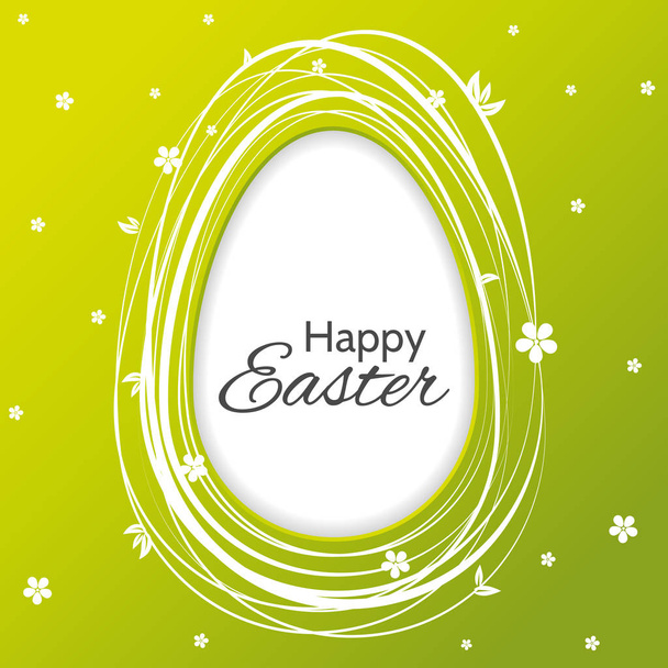 Banner or poster for Easter. White floral pattern on green background - Vector, Imagen