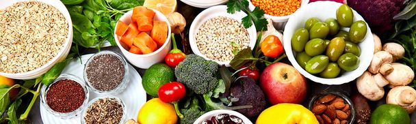 Banner de ingredientes para la selección de alimentos saludables, concepto de alimentos saludables establecido
 - Foto, Imagen
