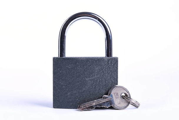 Locked grey Padlock on the white background. - Photo, Image