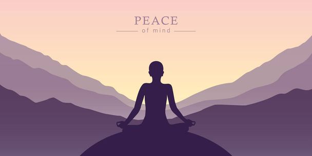 paz de espírito silhueta conceito de meditação com fundo de montanha
 - Vetor, Imagem