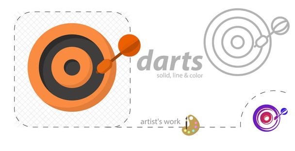 target icon. dart board. archery board vector flat illustration, solid, line icon - Vector, Image