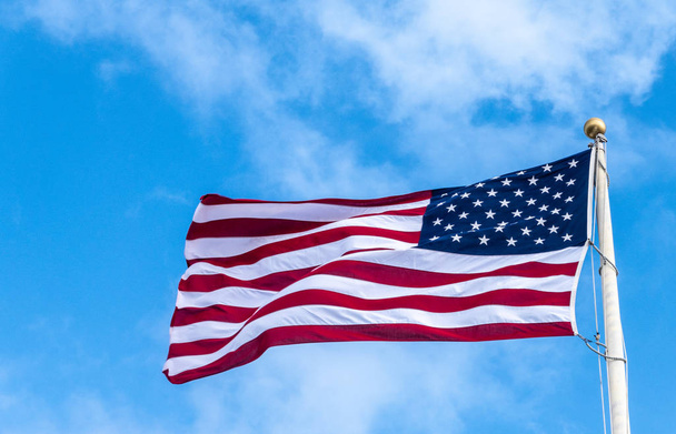 Closeup of flying American flag at Pearl Harbor, Oahu, Hawaii, U - Фото, зображення