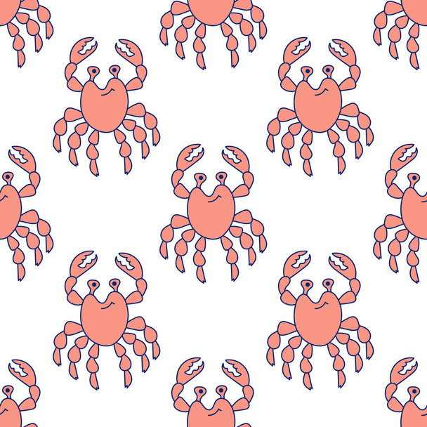 Patrón sin costuras. Lindo cangrejo rosa. Animal marino. Ilustración de Doodle sobre fondo blanco. Para tela, papel y otras superficies. Fondo vectorial
 - Vector, imagen