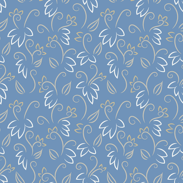 minimal doodle plants unlimited vevctor pattern σε μπλε χρώμα - Διάνυσμα, εικόνα