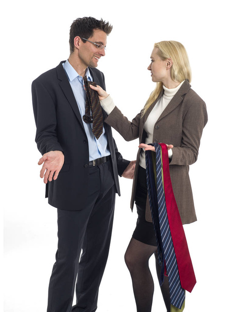 man and woman pick a tie. - 写真・画像