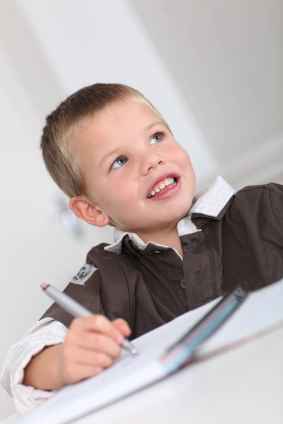 Portrait of little boy doing homework - Фото, изображение