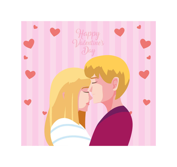 pareja de personas enamoradas, etiqueta feliz día de San Valentín
 - Vector, Imagen