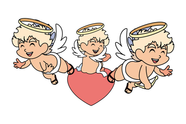 милые ангелы Купидон в различных позах на белом фоне
 - Вектор,изображение