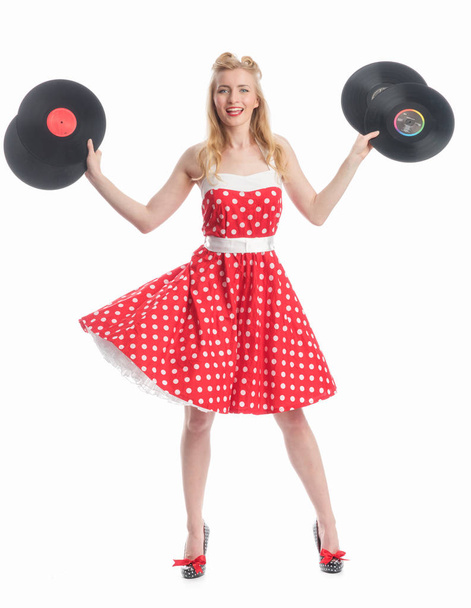 portrait of woman with records - Photo, image