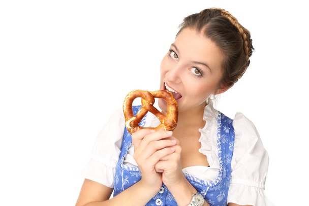bavarian girl with pretzel  - Fotoğraf, Görsel