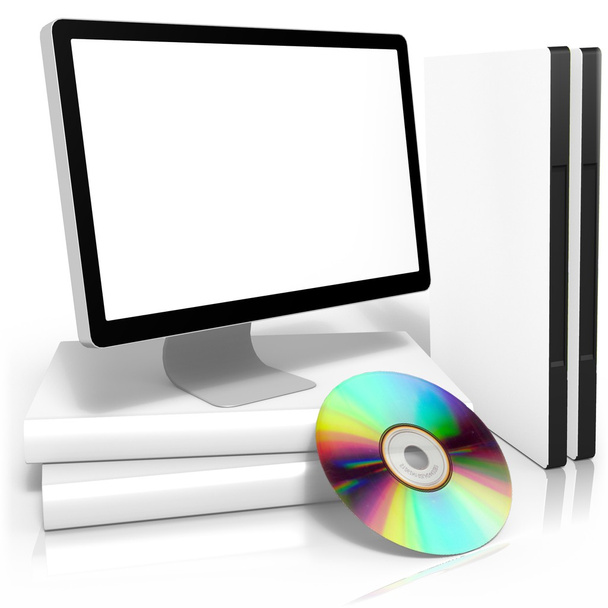 Dvd boxes with disc & monitor with package box - Foto, Imagem