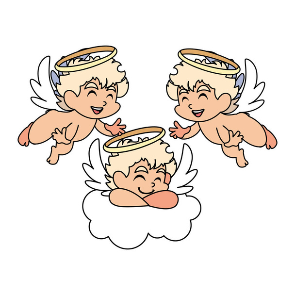 cute cupid angels in different poses on white background - Vector, Image