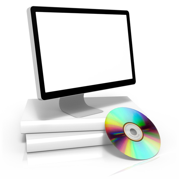 Computer monitor with package box & disc - Zdjęcie, obraz