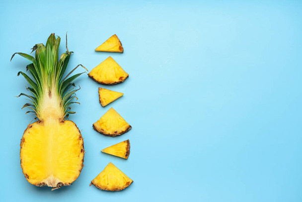 Fresh cut pineapple on color background - Photo, Image