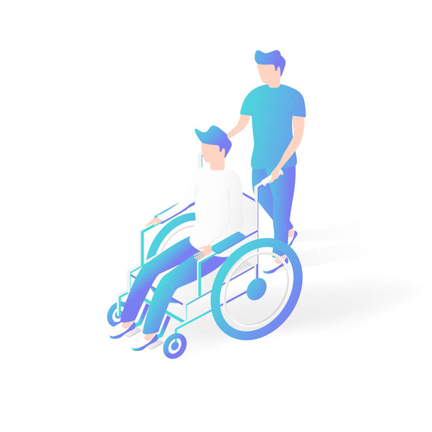 Medical and Healthcare concept. Isometric patients on wheelchair. vector design. - Vector, Image