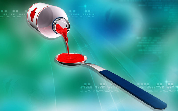 Digital illustration of  medicine with spoon in colour  background	 - Fotoğraf, Görsel