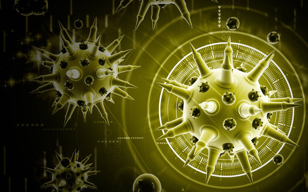 Digital illustration of  Flu virus in colour  background 	 - Photo, image