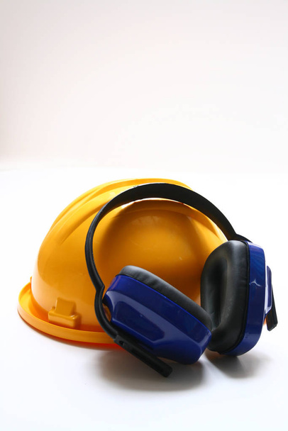 work safety helmet and ear protection - Valokuva, kuva