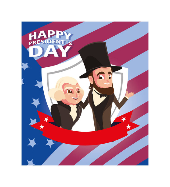 Başkan George Washington ve Abraham Lincoln 'ün karikatür günü kutlu olsun. - Vektör, Görsel