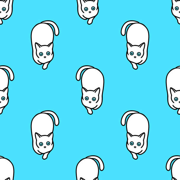 Seamless pattern with cute white cats. Texture for wallpapers, s - Vektör, Görsel