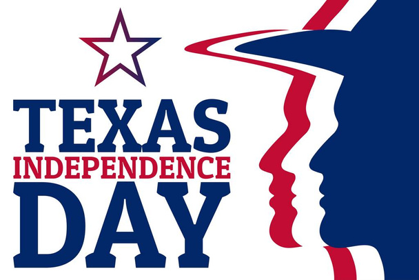 2. března je Texas Independence Day. Koncept dovolené s mužskou siluetou v klobouku. Šablona pro pozadí, nápis, pohlednice, plakát s textem. Vektorové Eps10 ilustrace. - Vektor, obrázek