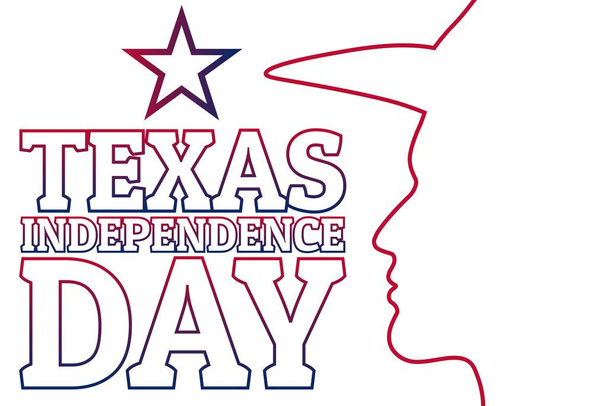 2. března je Texas Independence Day. Koncept dovolené s mužskou siluetou v klobouku. Šablona pro pozadí, nápis, pohlednice, plakát s textem. Vektorové Eps10 ilustrace. - Vektor, obrázek