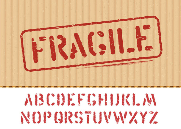 Крихкий векторний знак на вантажному гранжевому картонному ящику текстурований фон і шрифт для логістики
 - Вектор, зображення