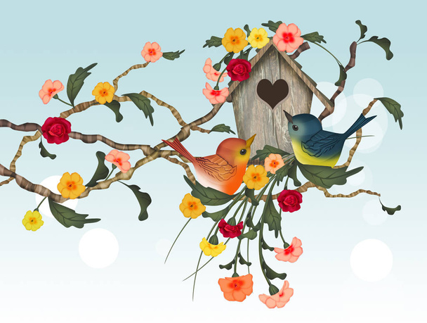 mały domek dla ptaków w zimie - Zdjęcie, obraz