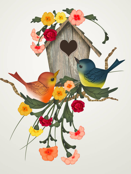illustration of bird house in spring - Foto, imagen