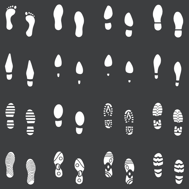 Conjunto vetorial de 16 sapatos de pegada branca
 - Vetor, Imagem